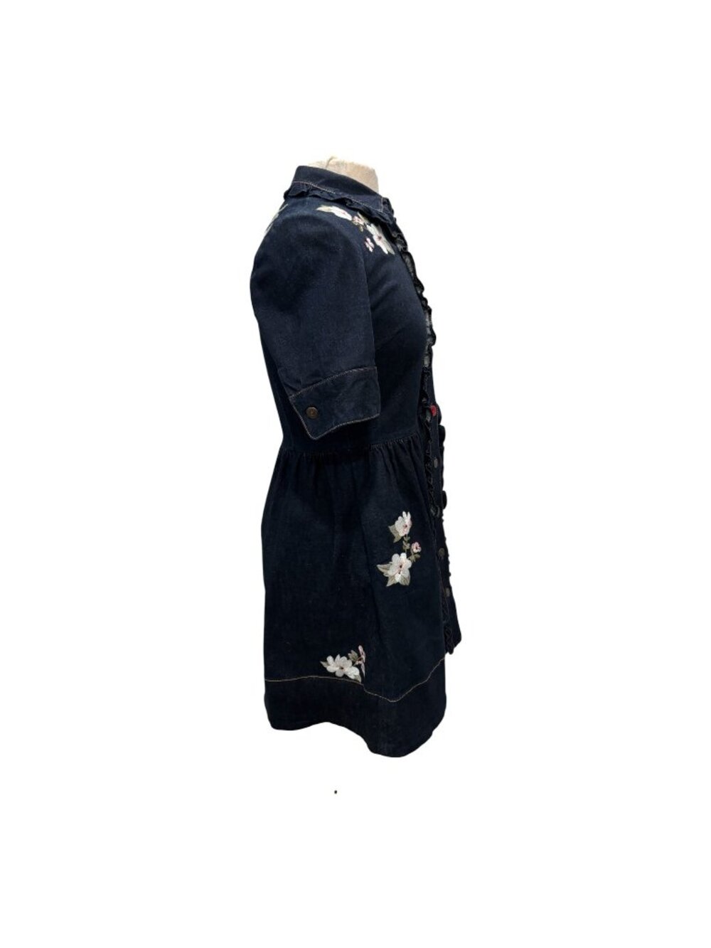 Kate Spade Embroidered Denim Shirt Dress Women’s 4? (See Measurements) Ruffle Bu - Picture 5 of 9